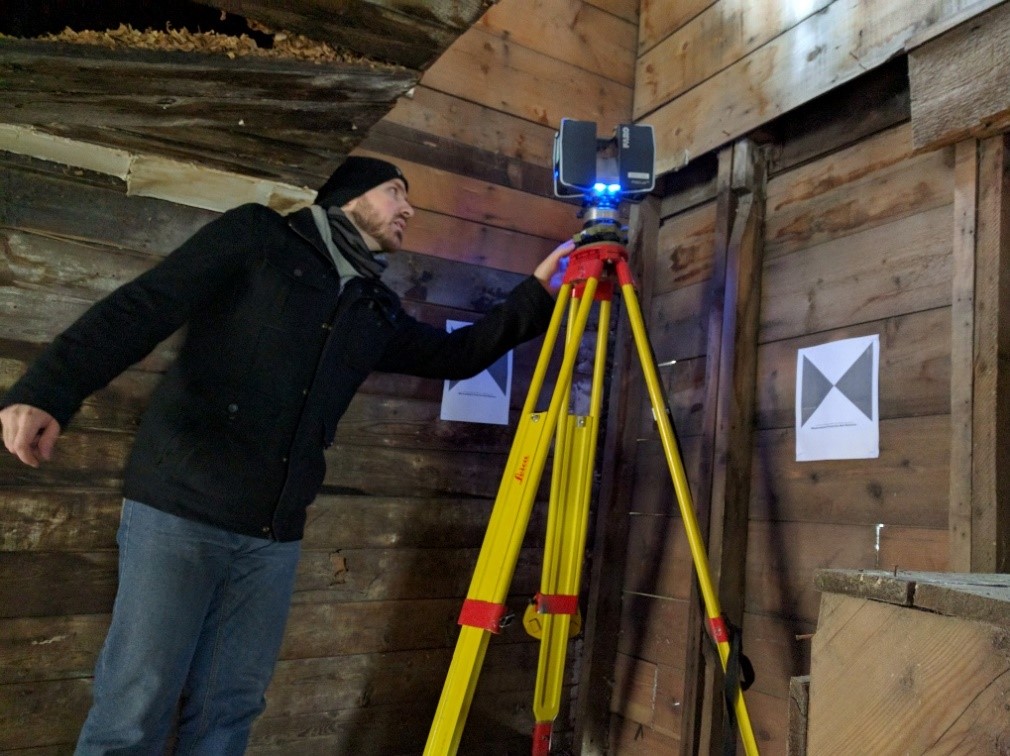 Adam Jahraus scanning the interior of the building with the Faro Focus 3D Scanner, 11 November 2017.