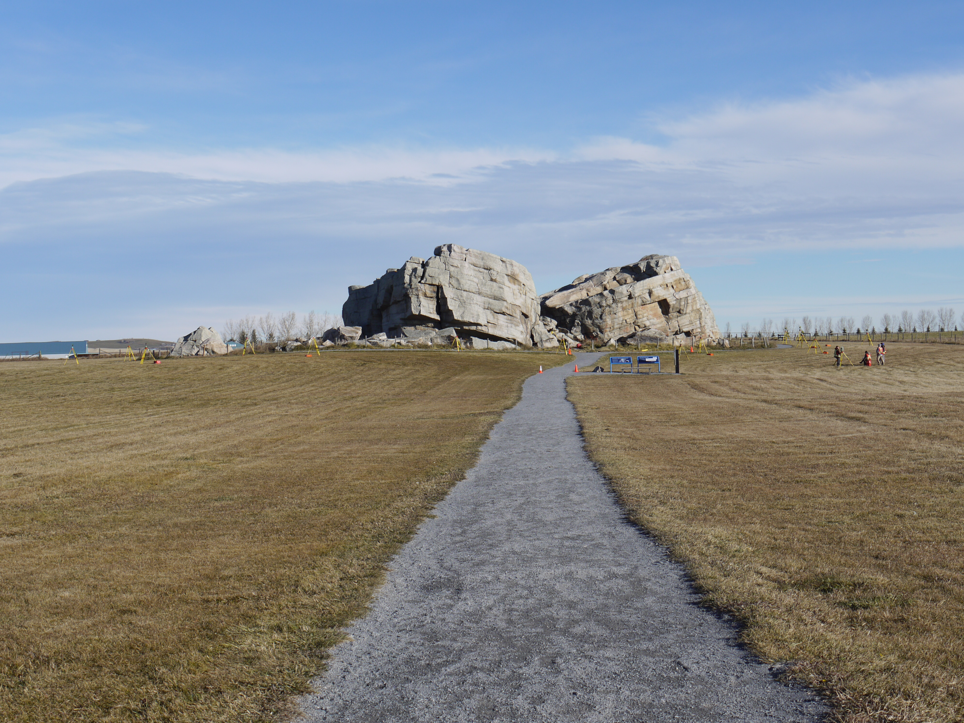 Overview of Okotoks Erratic with control network in place for laser scanning by geomatic engineering students from the University of Calgary, October 2016.