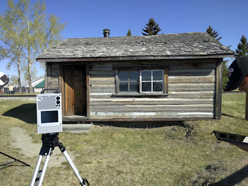 Z+F 5010X Scanner outside the front of the Miner's Cabin at Heritage Park, Calgary. April 14th 2016.