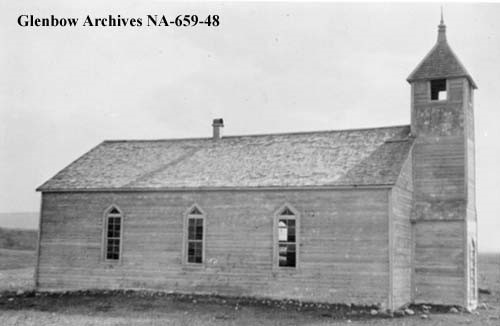 Photograph of Methodist Church near Morely, Alberta ca. 1920-1930 taken by Byron Harmon.