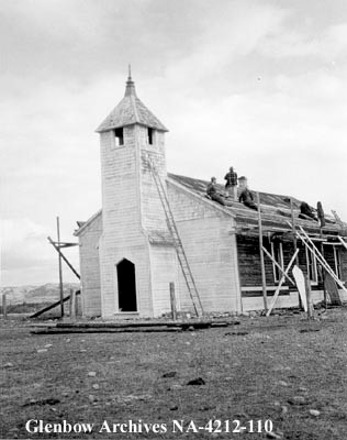 Restoration of McDougall Church, Morley, Alberta, in 1952.