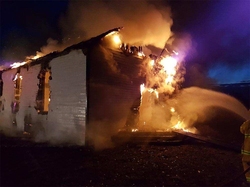 McDougall United Memorial Church in flames.