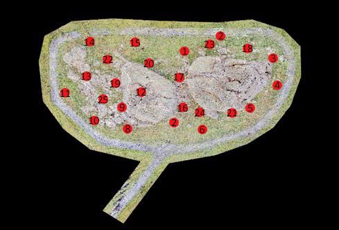Point cloud data showing the scanning locations around the Okotoks Erratic.