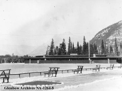 View of Banff pavilion, designed by Frank Lloyd Wright, Banff, Alberta, ca. 1914.