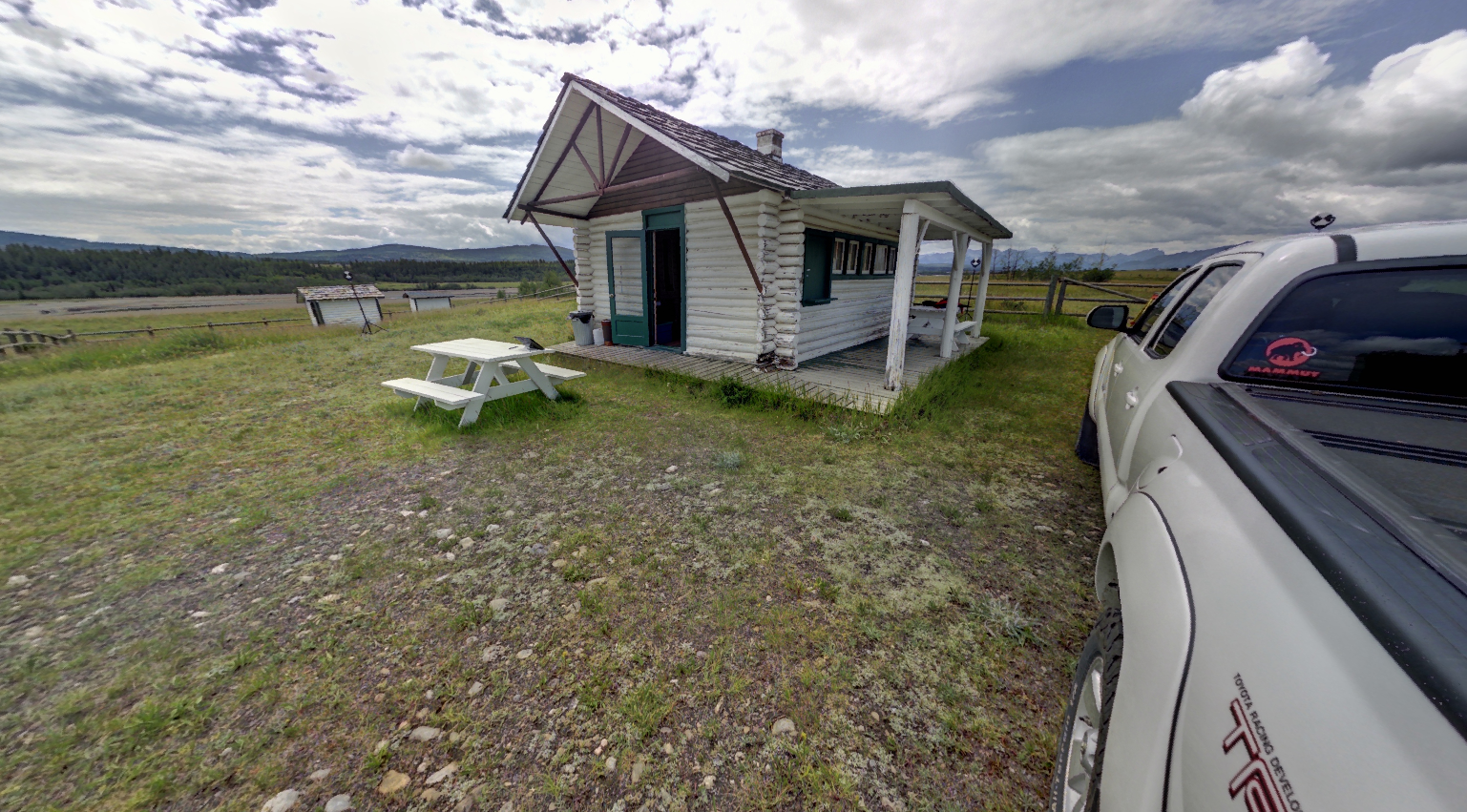 Panoramic view of Walking Buffalo's log cabin from Z+F 5010X laser scanner, scanning location 1