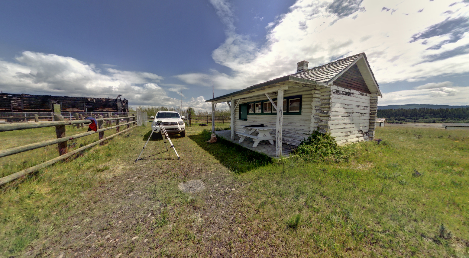Panoramic view of Walking Buffalo's log cabin from Z+F 5010X laser scanner, scanning location 3