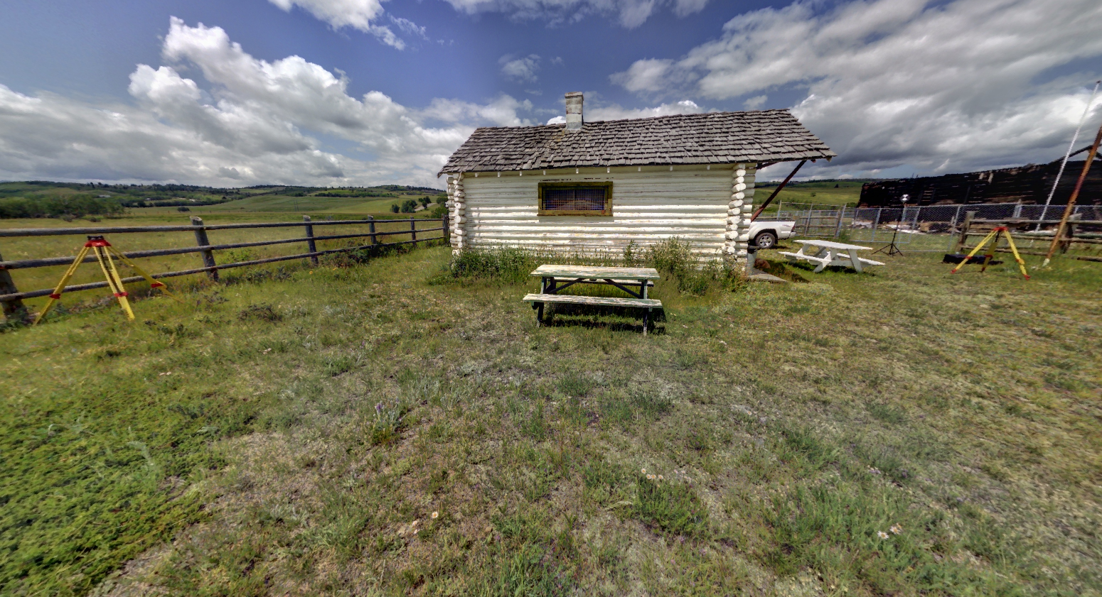 Panoramic view of Walking Buffalo's log cabin from Z+F 5010X laser scanner, scanning location 6