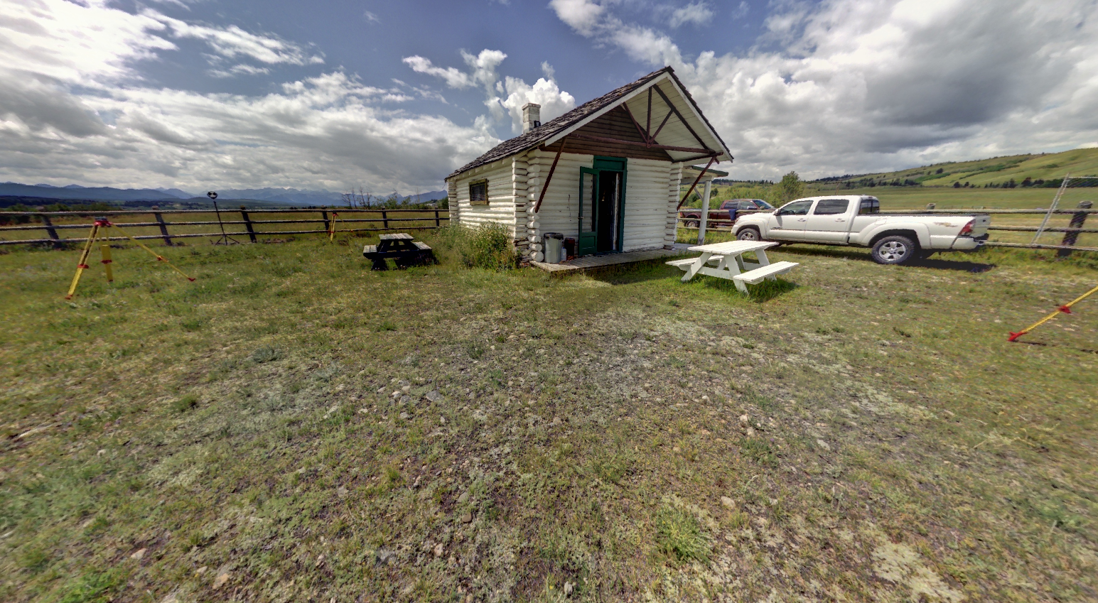 Panoramic view of Walking Buffalo's log cabin from Z+F 5010X laser scanner, scanning location 7