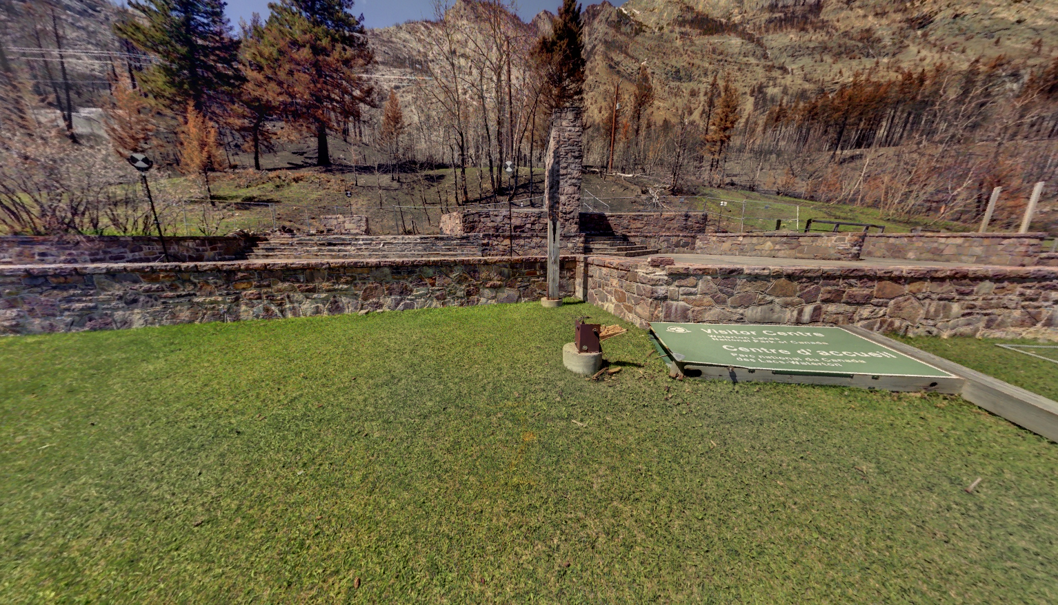 Panoramic view of the Information Bureau at Waterton Park from Z+F 5010X laser scanner, scanning location 16