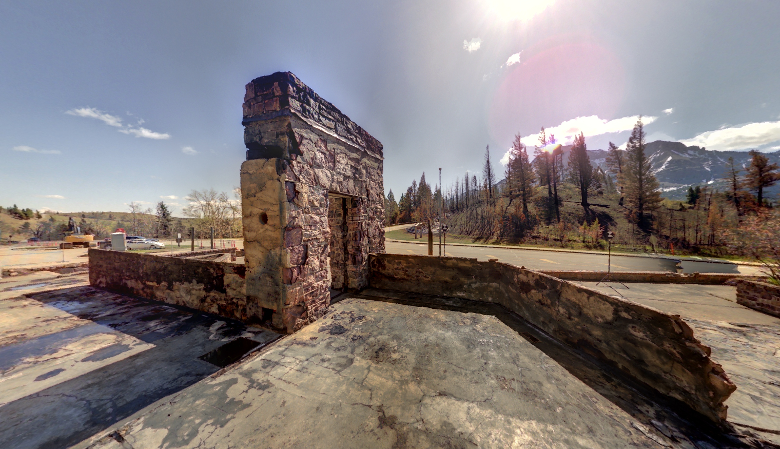 Panoramic view of the Information Bureau at Waterton Park from Z+F 5010X laser scanner, scanning location 3