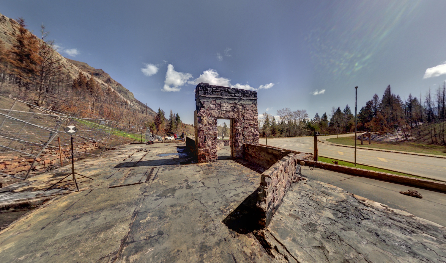 Panoramic view of the Information Bureau at Waterton Park from Z+F 5010X laser scanner, scanning location 4