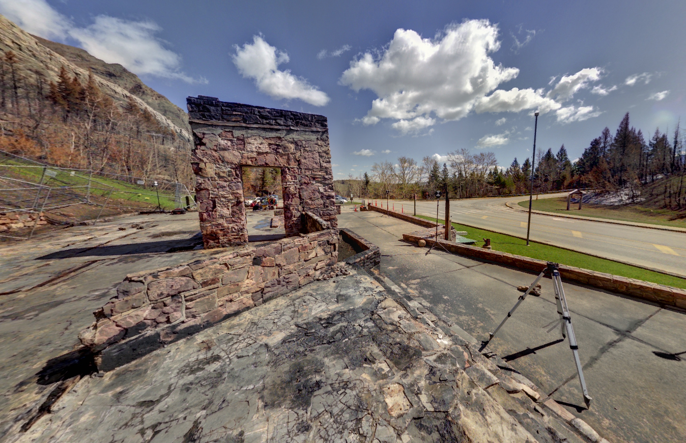 Panoramic view of the Information Bureau at Waterton Park from Z+F 5010X laser scanner, scanning location 5