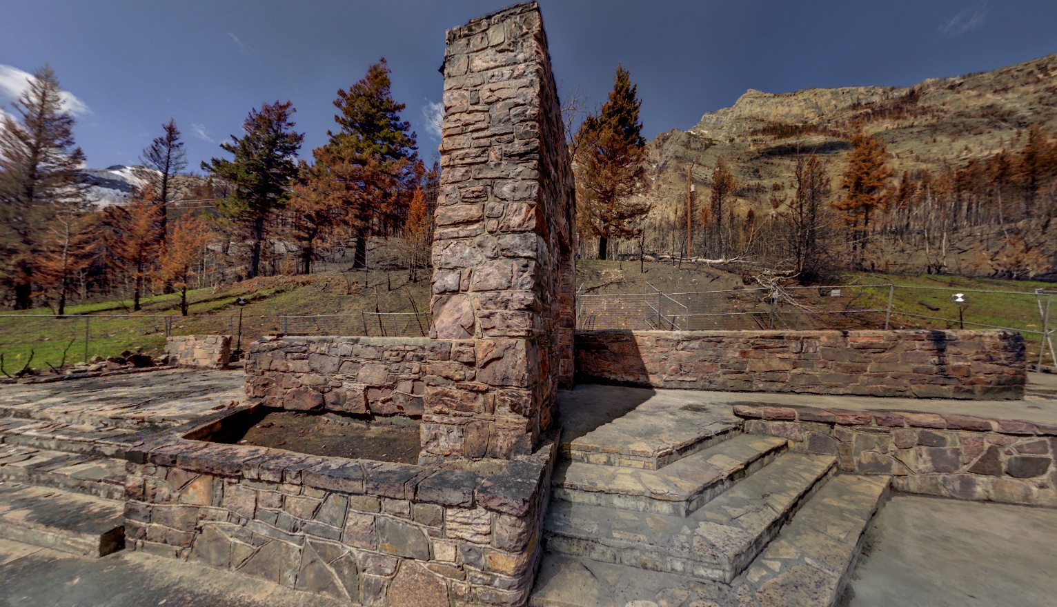 Panoramic view of the Information Bureau at Waterton Park from Z+F 5010X laser scanner, scanning location 8