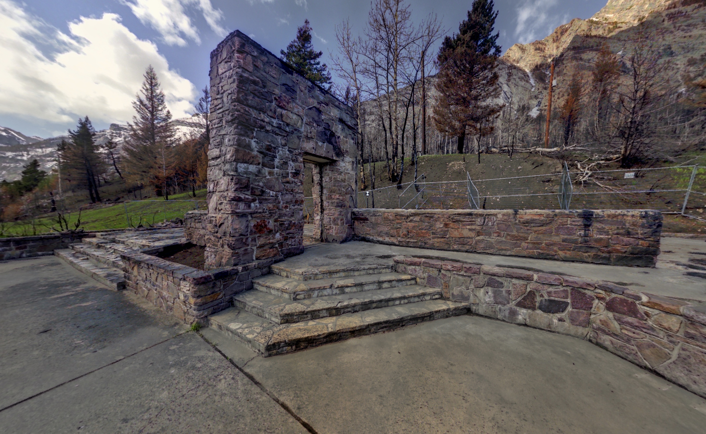 Panoramic view of the Information Bureau at Waterton Park from Z+F 5010X laser scanner, scanning location 9