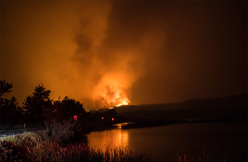 The Kenow wildfire approaching the gates of Waterton Lakes National Park, 11 September 2017.