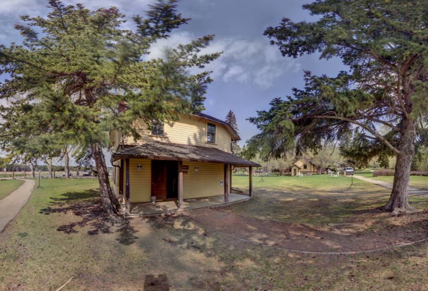 Panoramic view of the exterior of Jobber's House from Z+F 5010X laser scanner, scanning location 1