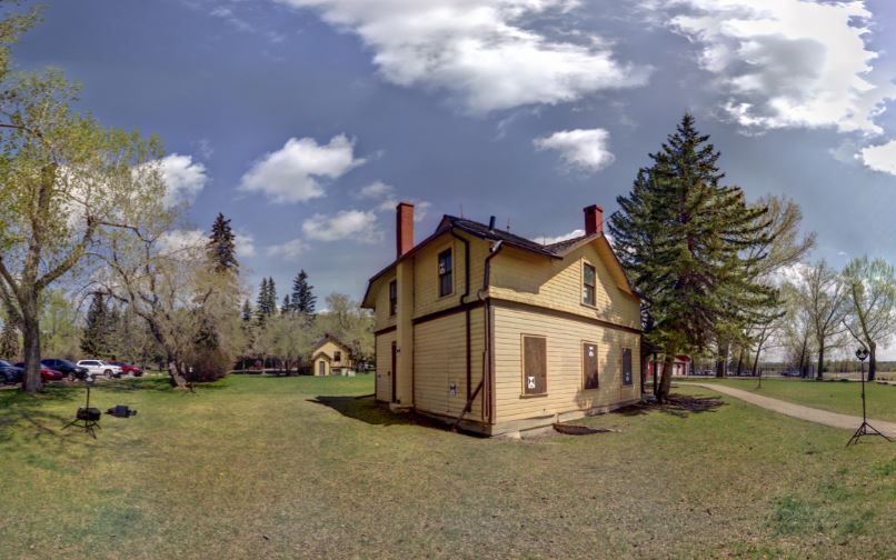 Panoramic view of the exterior of Jobber's House from Z+F 5010X laser scanner, scanning location 12