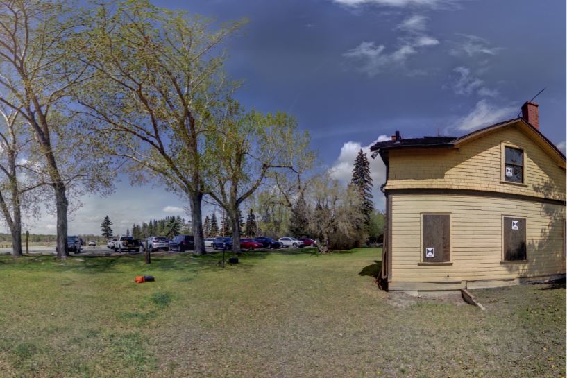 Panoramic view of the exterior of Jobber's House from Z+F 5010X laser scanner, scanning location 13