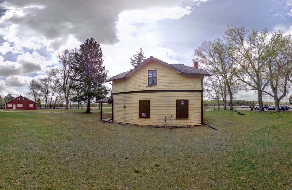 Panoramic view of the exterior of Jobber's House from Z+F 5010X laser scanner, scanning location 7