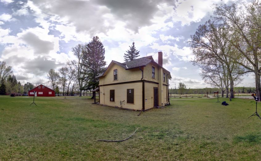 Panoramic view of the exterior of Jobber's House from Z+F 5010X laser scanner, scanning location 8