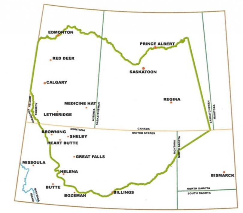 Map of the traditional territory of the Blackfoot.