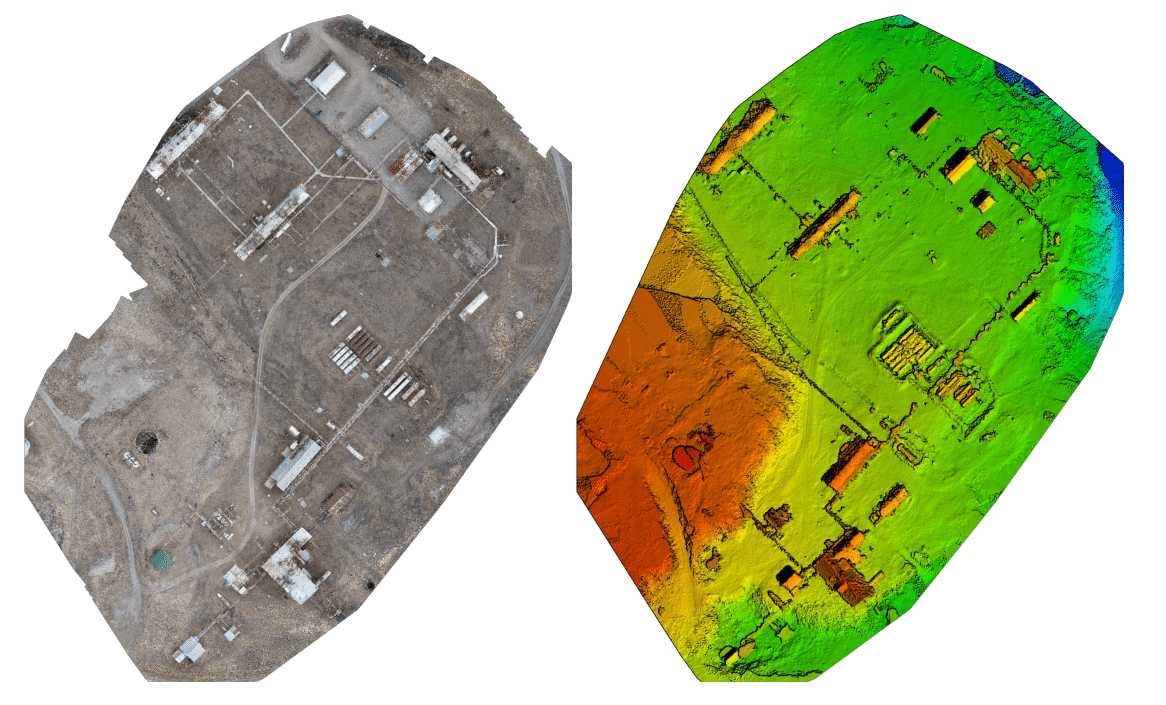 Orthomosaic and Digital Surface Model (DSM) imagery from UAV photogrammetric data from SAIT at Turner Valley Gas Plant