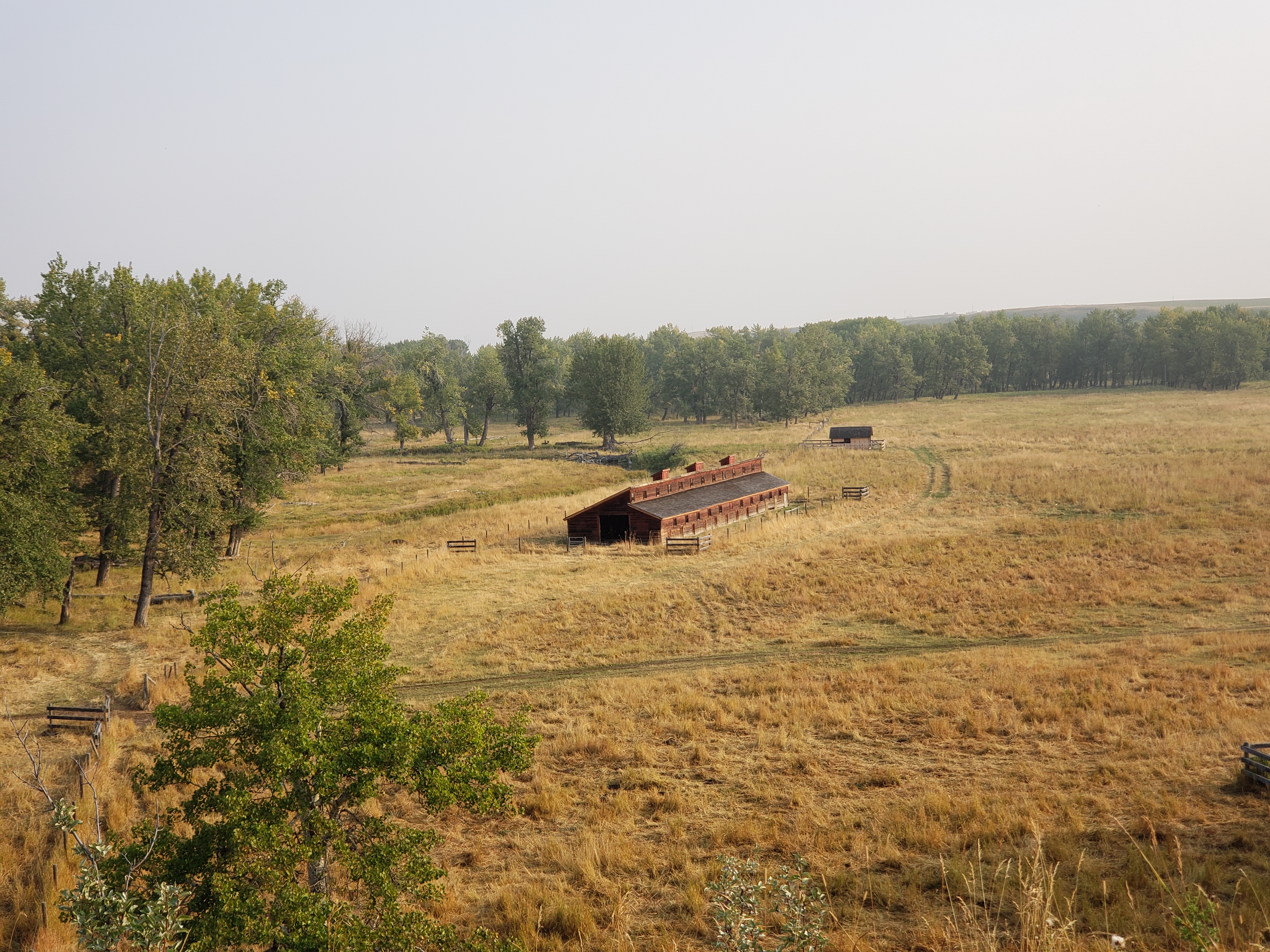 Piggery building in the landscape at Bar U Ranch, by Capture2Preserve Team September 2020.