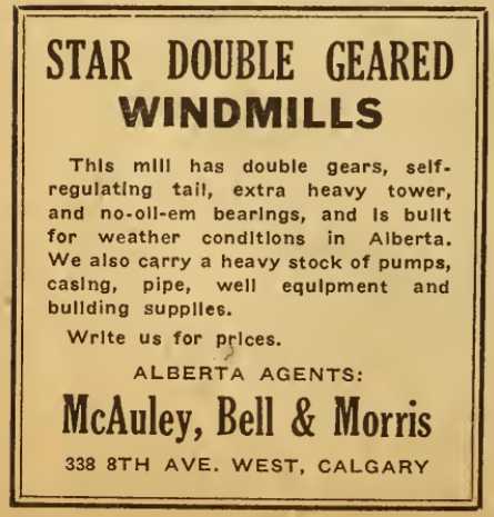 Advert for star double geared windmill by McAuley, Bell, and Morris in Unite Farmers Association newspaper, 15 August 1924.