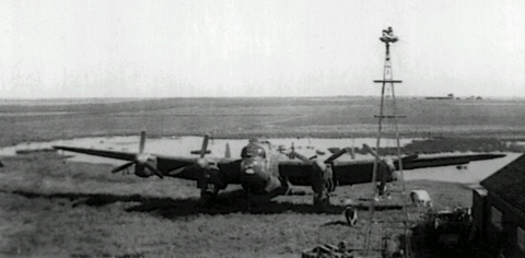 Image showing a decommissioned Avro Lancaster next to a slough with cows grazing below her port wing