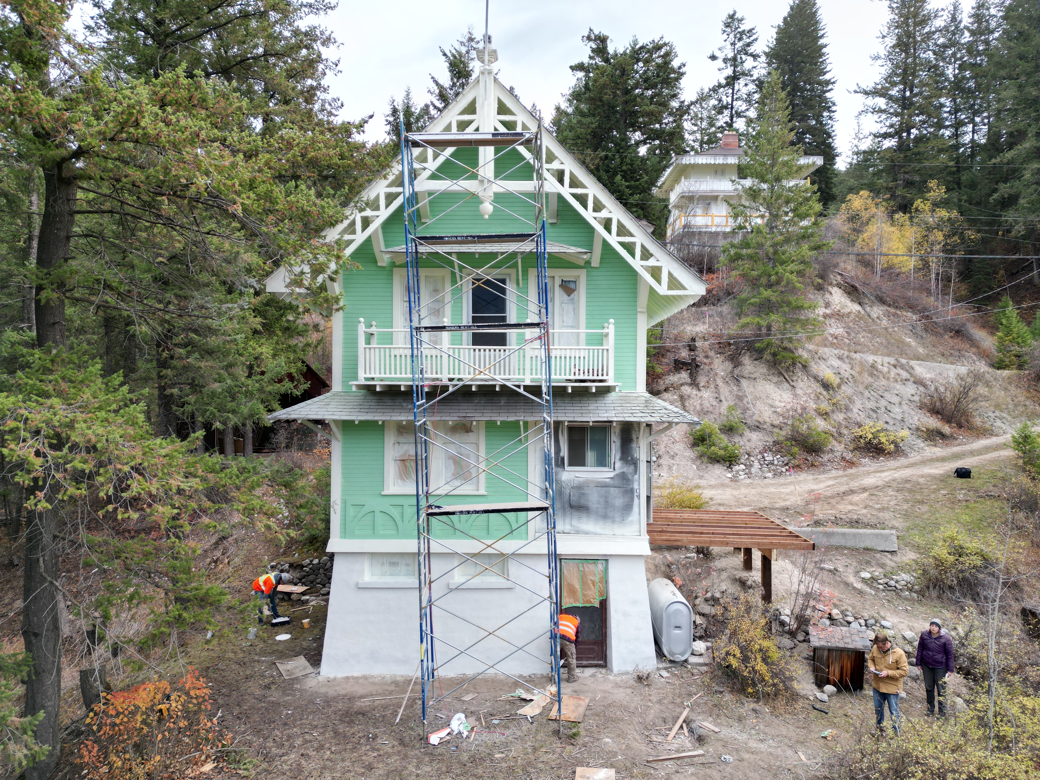 Exterior of the Ernst Feuz chalet during documentation and renovations, October 2023.  From Capture2Preserv project.