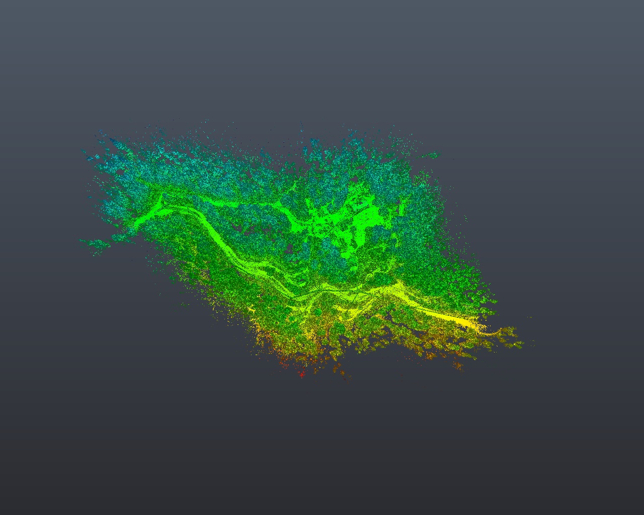 Point cloud of the Edelweiss Swiss Village derived from multiple scans with a GeoSLAM ZEB Horizon laser scanner. From Capture2Preserv project.