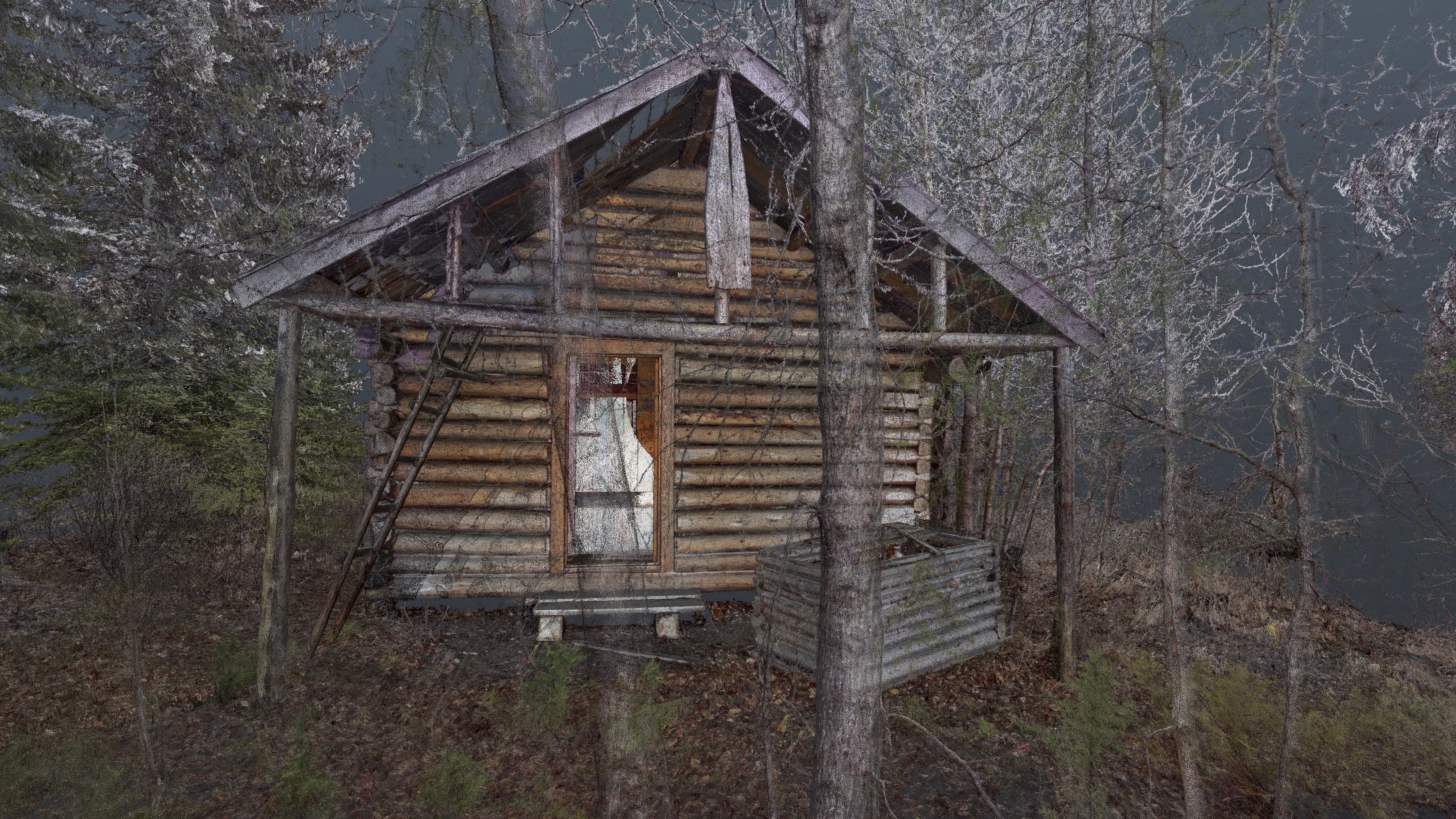 Point Cloud showing gabled entrance to Deer Lodge Cabin