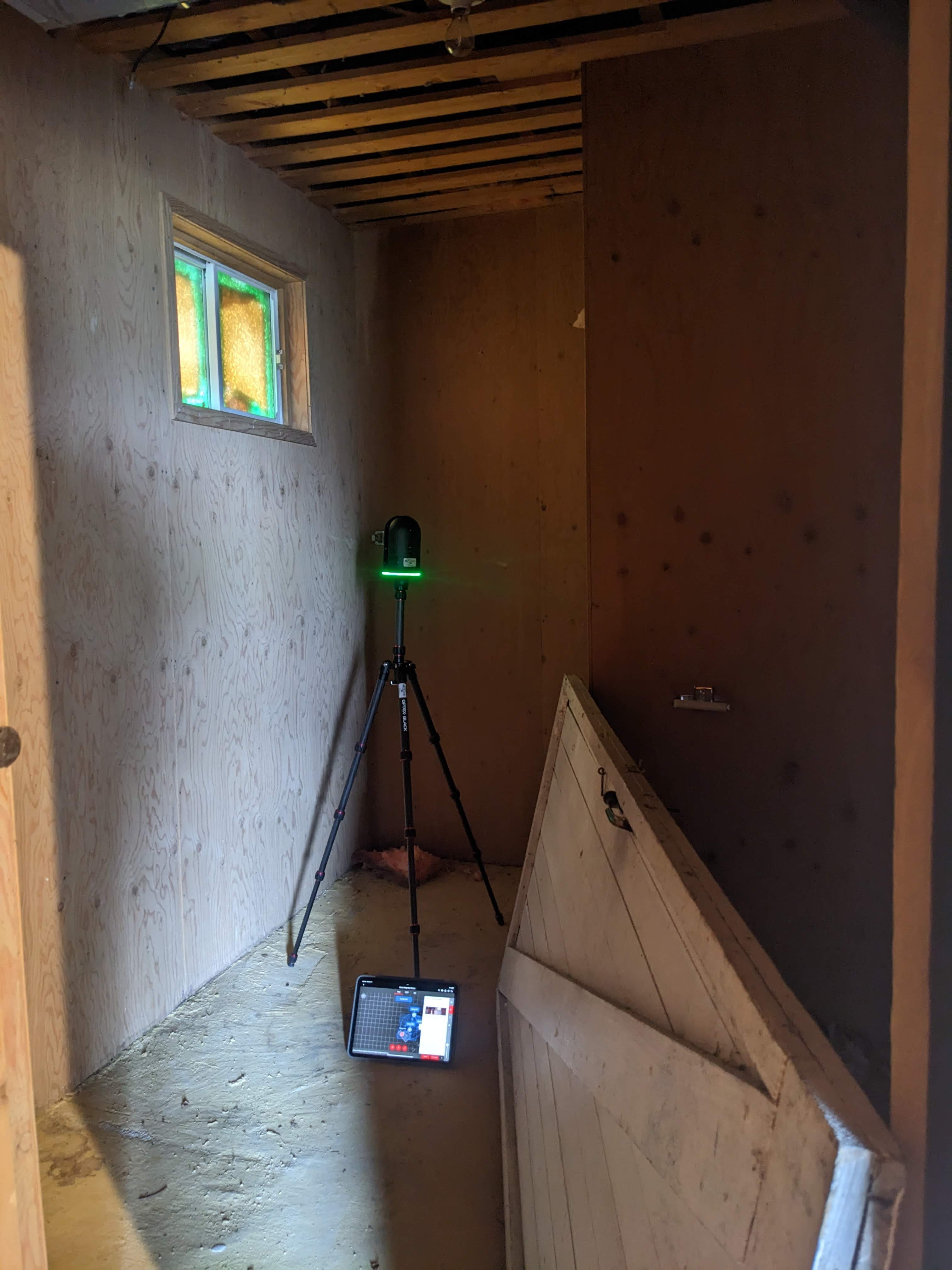 Documenting the basement of the blue chalet with Leica BLK 360 scanner. October 2023. From Capture2Preserv project.