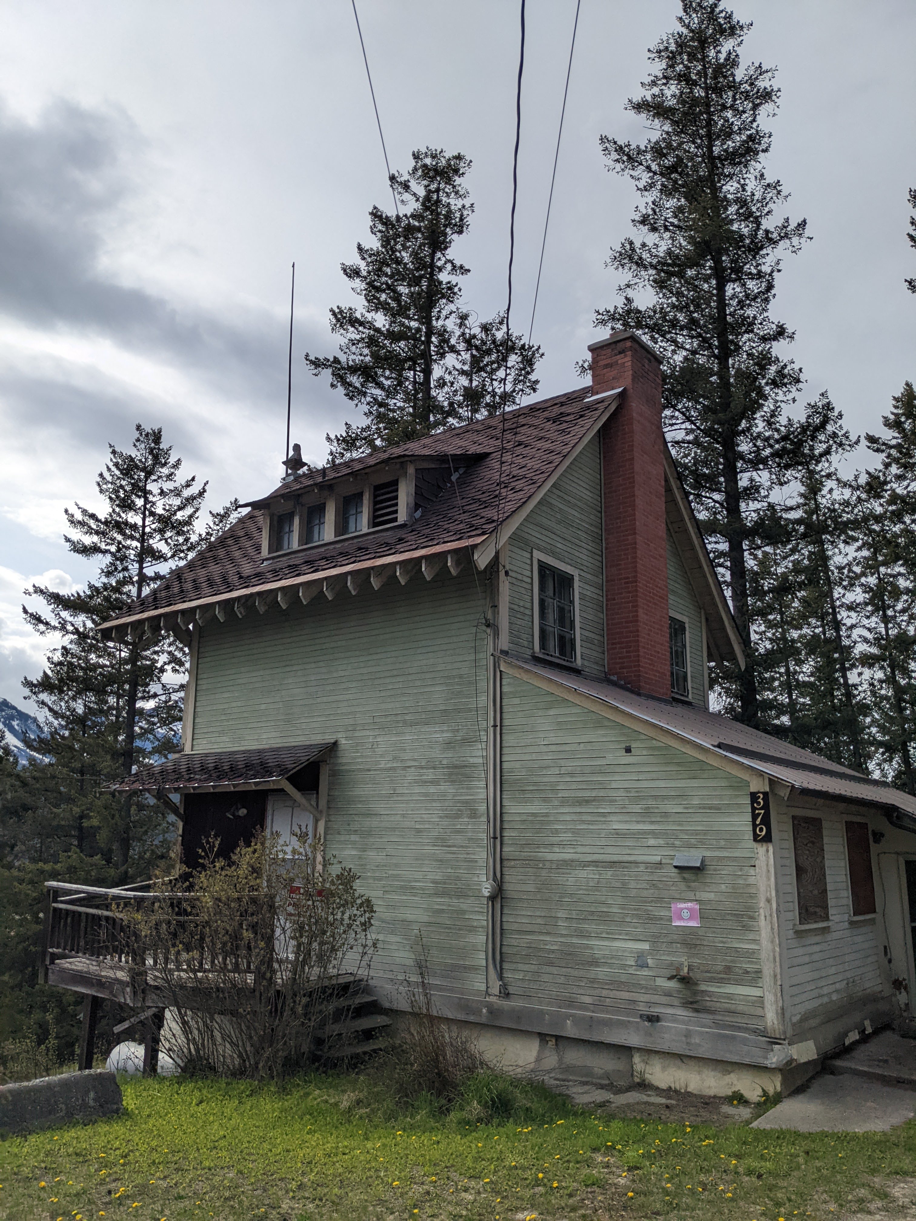 Exterior of Ernst Feuz's chalet during documentation of the Edward Feuz chalet, May 2022.  From Capture2Preserv project.