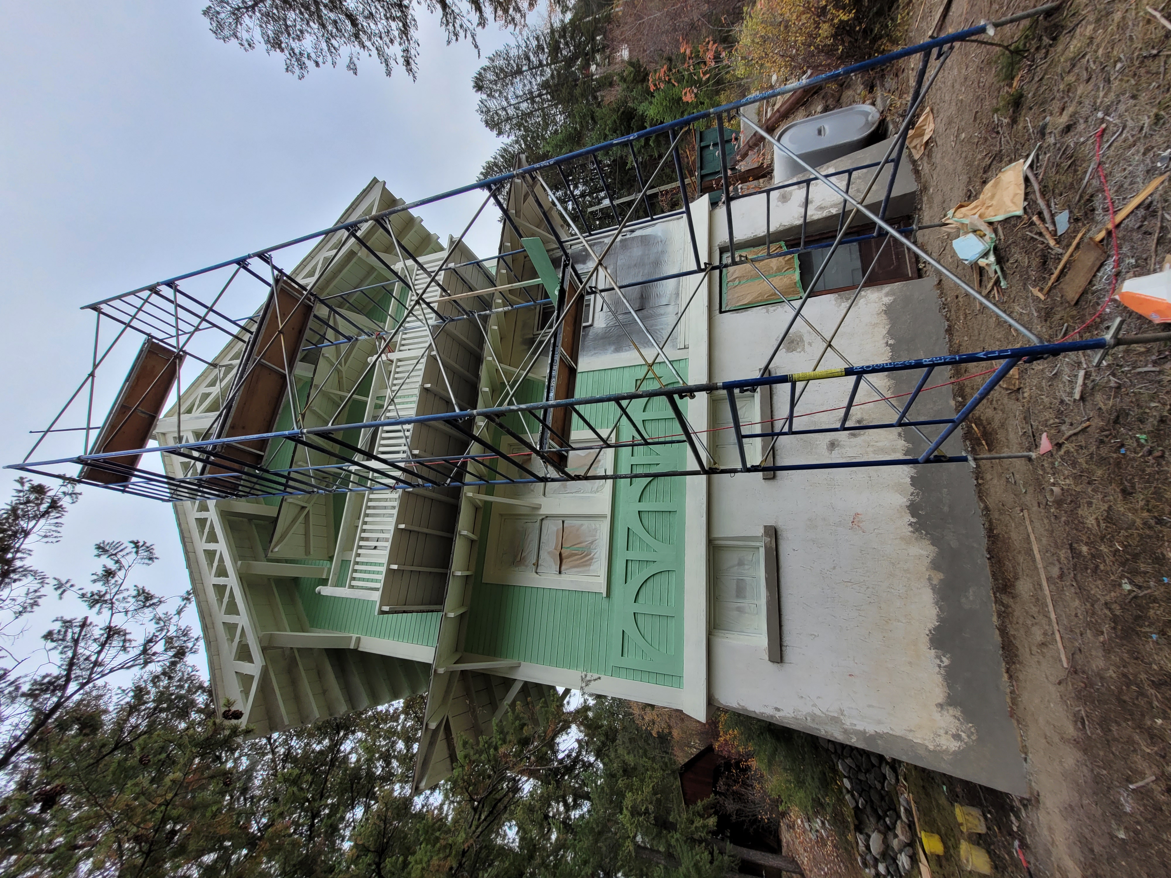 Exterior of the Ernst Feuz chalet during documentation and renovations, October 2023.  From Capture2Preserv project.