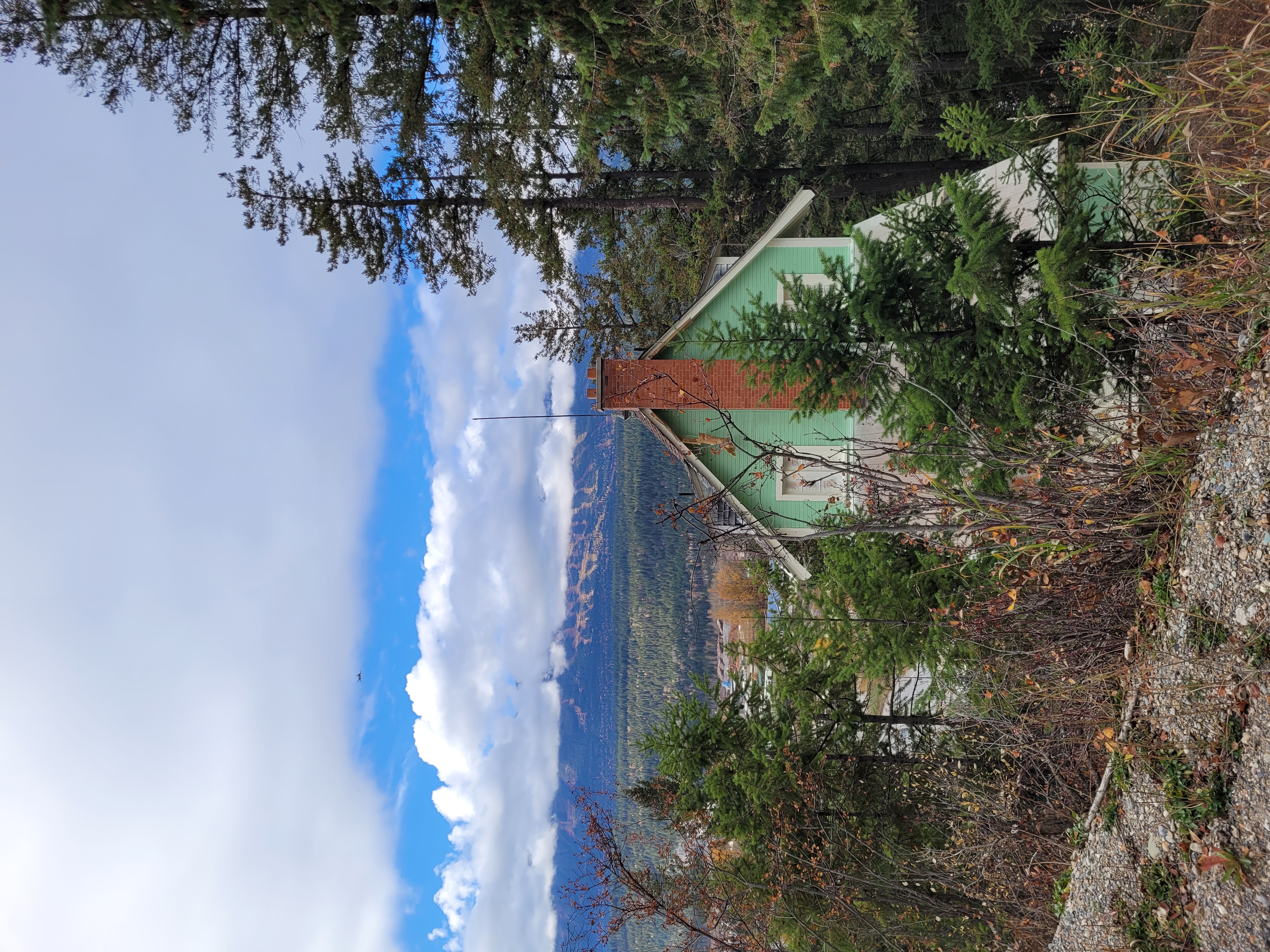 Ernst Feuz's chalet from the road to the upper chalets during documentation and renovations, October 2023.  From Capture2Preserv project.