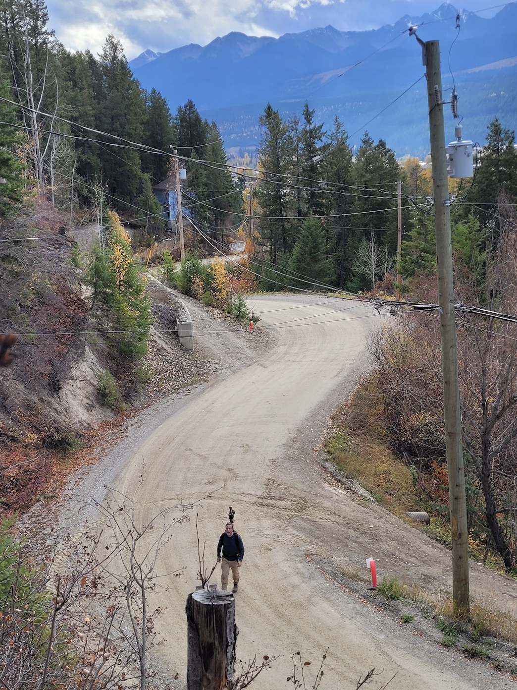 In more modern times, roads have been added for access to the Swiss Village. Dr. Peter Dawson scans from the entrance of the sunflower chalet with the GeoSLAM ZEB Horizon laser scanner. During documentation and renovations in October 2023. From Capture2Preserv project.