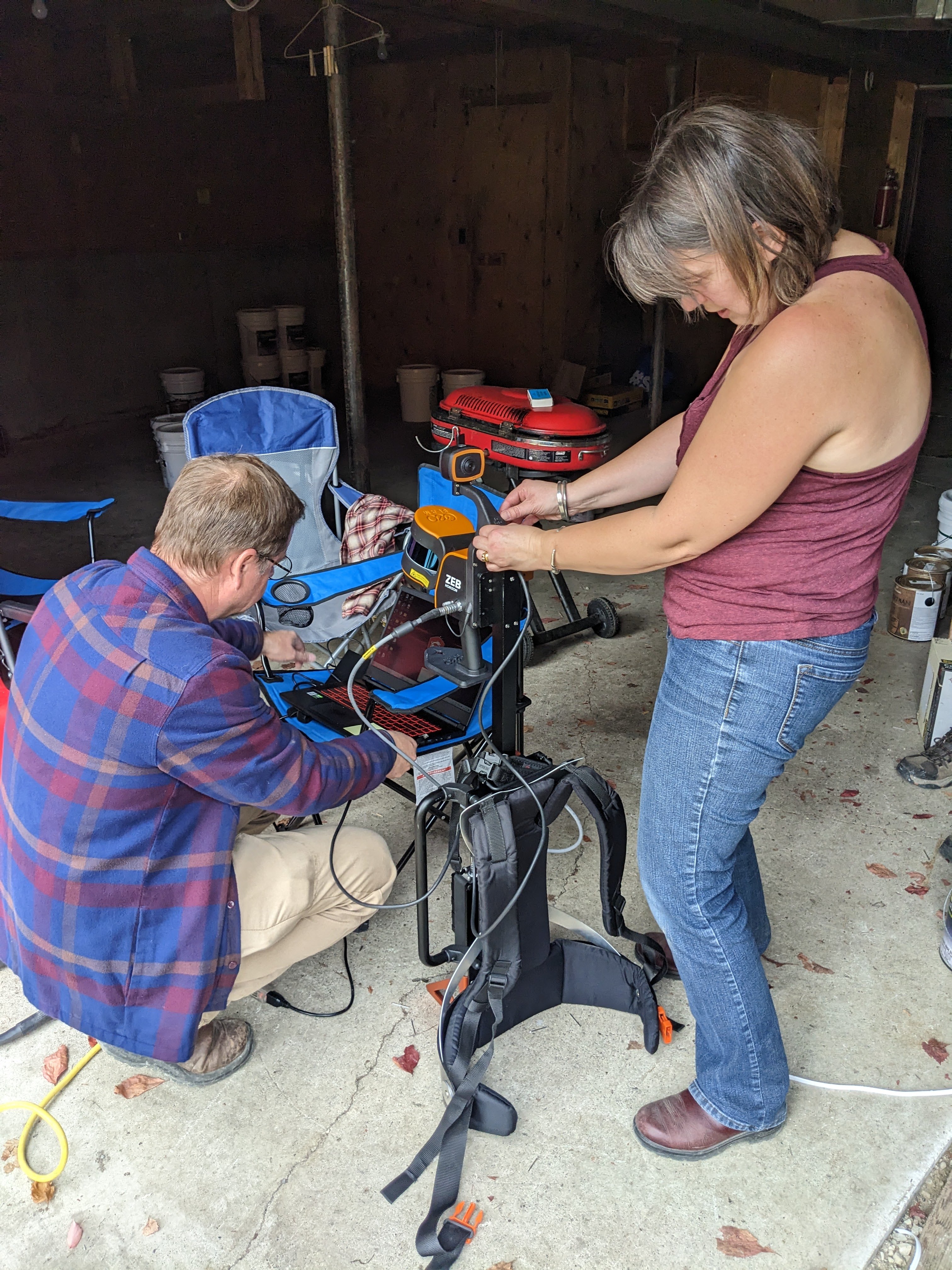 Dr. Peter Dawson and Christina Robinson set up the GeoSLAM ZEB Horizon. During documentation in October 2023. From Capture2Preserv project.