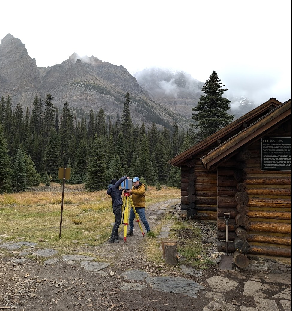 Dr. Peter Dawson and Rhona Owchar from Parks Canada set up the Z+F 5010X beside the Elizabeth Parker Hut. Photo from Capture2Preserv project.