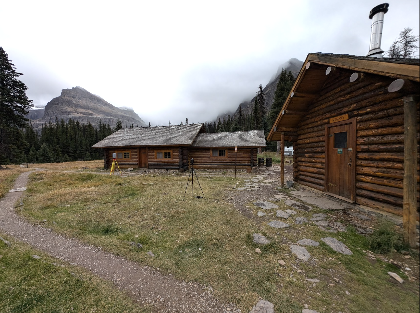 The Elizabeth Parker Hut and front of Wiwaxy Lodge during digital documentation with Z+F 5010X and BLK 360 scanners. Photo from Capture2Preserv project.