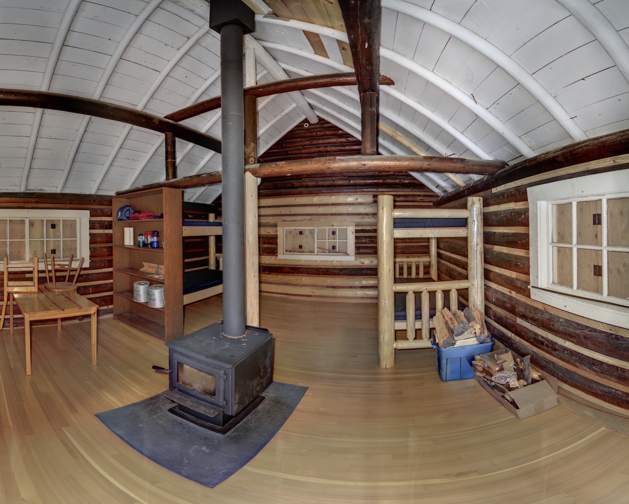 Inside of the Takakkaw Falls Warden's Patrol Cabin during digital documentation with Z+F 5010X scanner. Photo from Capture2Preserv project.